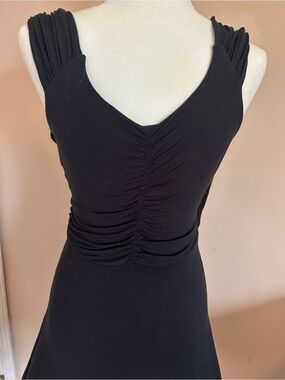 VENUS Black Ruched V-Neck Mini Dress